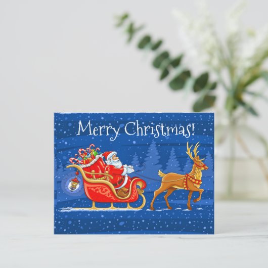 Cartes Pour Fêtes Annuelles Joyeux Noël Père Noël et coudre avec Reindeer (Debout devant)