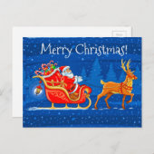 Cartes Pour Fêtes Annuelles Joyeux Noël Père Noël et coudre avec Reindeer (Devant / Derrière)