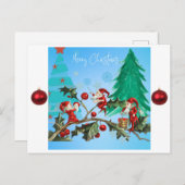 Cartes Pour Fêtes Annuelles Joyeux Noël Père Noël et elfes (Devant / Derrière)