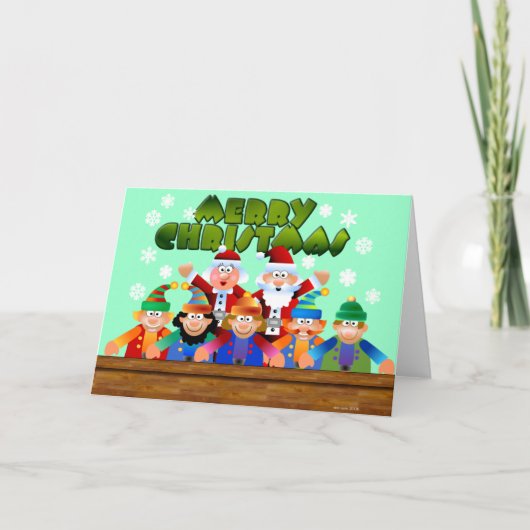 Cartes Pour Fêtes Annuelles Joyeux Noël Père Noël et elfes (Devant)