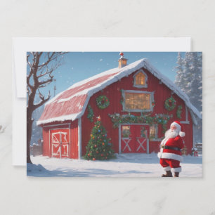 Cartes Pour Fêtes Annuelles Joyeux Noël - Père Noël et grange rouge