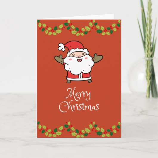 Cartes Pour Fêtes Annuelles Joyeux Noël Père Noël et Holly 7 x 5 pouces (Devant)