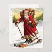 Cartes Pour Fêtes Annuelles Joyeux Noël Père Noël Ski (Devant / Derrière)