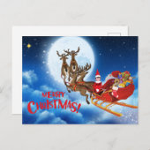 Cartes Pour Fêtes Annuelles Joyeux Noël Père Noël Sleigh avec elfe et cadeaux (Devant / Derrière)