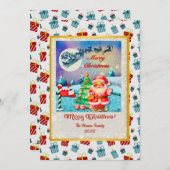 Cartes Pour Fêtes Annuelles Joyeux Noël Père Noël, Sleigh, Reindeer, Snowflake (Devant / Derrière)