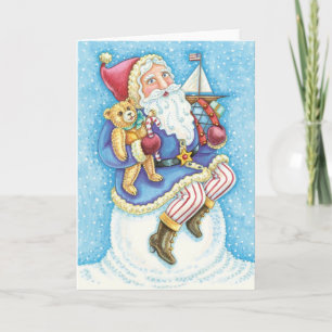 Cartes Pour Fêtes Annuelles Joyeux Noël, Père Noël sur boule de neige avec jou