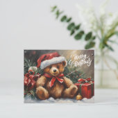 Cartes Pour Fêtes Annuelles Joyeux Noël Père Noël Teddy Bear (Debout devant)
