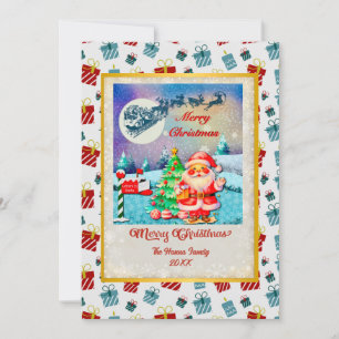 Cartes Pour Fêtes Annuelles Joyeux Noël Père Noël, Traîneau, Renne, Flocon de