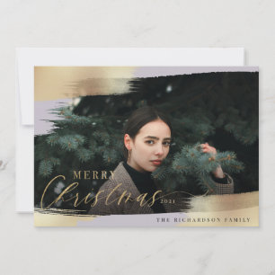 Cartes Pour Fêtes Annuelles Joyeux Noël Périwinkel & Gold Foil Brush Photo