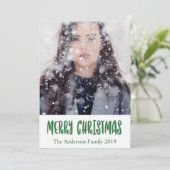 Cartes Pour Fêtes Annuelles Joyeux Noël personnalisable en Script vert (Debout devant)