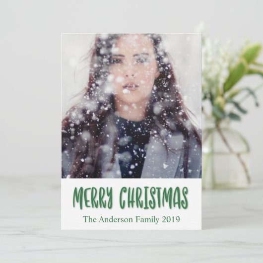 Cartes Pour Fêtes Annuelles Joyeux Noël personnalisable en Script vert (Debout devant)