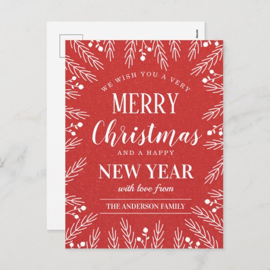 Cartes Pour Fêtes Annuelles Joyeux Noël personnalisé Bonne Année (Devant / Derrière)