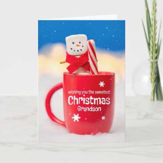 Cartes Pour Fêtes Annuelles Joyeux Noël Petit-Fils Cute Marshmallow Bonhomme d (Devant)