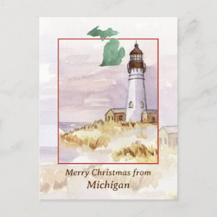 Cartes Pour Fêtes Annuelles Joyeux Noël Phare du Michigan Neige d'hiver