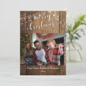Cartes Pour Fêtes Annuelles Joyeux Noël photo avec/ Bois rustique & Lumières (Debout devant)