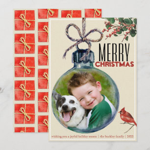 Cartes Pour Fêtes Annuelles Joyeux Noël Photo Bauble Style Vintage unique