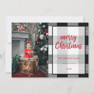 Cartes Pour Fêtes Annuelles Joyeux Noël Photo Black White Buffalo Plaid