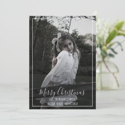 Cartes Pour Fêtes Annuelles Joyeux Noël Photo Calligraphie Script Simple (Debout devant)
