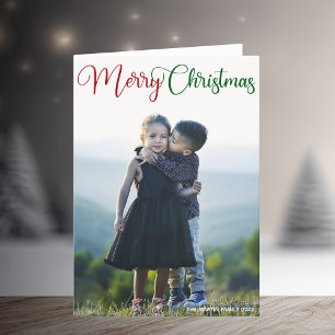 Cartes Pour Fêtes Annuelles Joyeux Noël Photo Chic Rouge Vert Plié