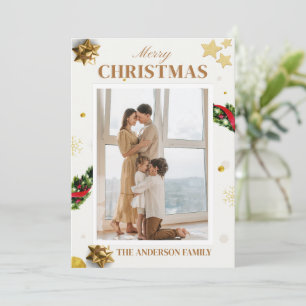 Cartes Pour Fêtes Annuelles Joyeux Noël Photo Classic Gold Holiday Card