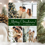 Cartes Pour Fêtes Annuelles Joyeux Noël Photo Collage<br><div class="desc">Cette fabuleuse carte de vacances 3 photos avec "Joyeux Noël!" dans une police de caractères de script moderne et votre nom de famille et année dans une police de caractères casquette traditionnelle propre et nette, en blanc sur vert foncé avec un dos assorti, est parfaite pour envoyer à votre famille...</div>
