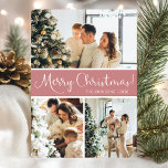 Cartes Pour Fêtes Annuelles Joyeux Noël Photo Collage<br><div class="desc">Cette fabuleuse carte de vacances 3 photos avec "Joyeux Noël!" dans une police de caractères de script moderne et votre nom de famille et année dans une police de caractères casquette traditionnelle propre et nette, en blanc sur rose poussiéreux avec un dos assorti, est parfaite pour envoyer à votre famille...</div>