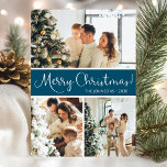 Cartes Pour Fêtes Annuelles Joyeux Noël Photo Collage<br><div class="desc">Cette fabuleuse carte de vacances 3 photos avec "Joyeux Noël!" dans une police de caractères de script moderne et votre nom de famille et année dans une police de caractères casquette traditionnelle propre et nette, en blanc sur turquoise avec un dos assorti, est parfaite pour envoyer à votre famille et...</div>