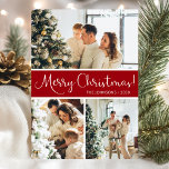Cartes Pour Fêtes Annuelles Joyeux Noël Photo Collage<br><div class="desc">Cette fabuleuse carte de vacances 3 photos avec "Joyeux Noël!" dans une police de caractères de script moderne et votre nom de famille et année dans une police de caractères casquette traditionnelle propre et nette, en blanc sur rouge avec un dos assorti, est parfaite pour envoyer à votre famille et...</div>