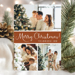 Cartes Pour Fêtes Annuelles Joyeux Noël Photo Collage<br><div class="desc">Cette fabuleuse carte de vacances 3 photos avec "Joyeux Noël!" dans une police de caractères de script moderne et votre nom de famille et année dans une police de caractères casquette traditionnelle propre et nette, en blanc sur terre cuite avec un dos assorti, est parfaite pour envoyer à votre famille...</div>