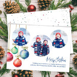 Cartes Pour Fêtes Annuelles Joyeux Noël Photo Collage Aquarelle Ornements<br><div class="desc">Ce design présente un joyeux carte photo de Noël avec un modèle photo collage,  une simple élégante aquarelle,  rouge et vert,  ornements colorés,  avec un moderne et minimaliste,  festif,  modèle carte photo de vacances.</div>