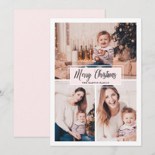Cartes Pour Fêtes Annuelles Joyeux Noël Photo Collage Bleu et blanc