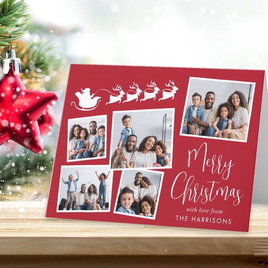 Cartes Pour Fêtes Annuelles Joyeux Noël Photo Collage Père Noël Sleigh