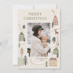 Cartes Pour Fêtes Annuelles Joyeux Noël Photo de famille du village hivernal