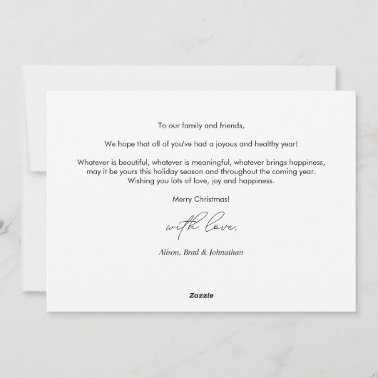 Cartes Pour Fêtes Annuelles Joyeux Noël, Photo de famille, Écriture moderne (Dos)