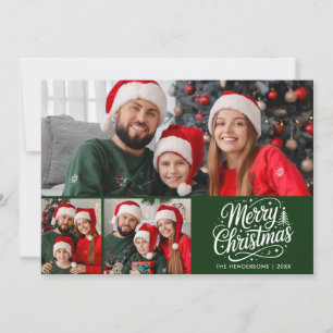 Cartes Pour Fêtes Annuelles Joyeux Noël Photo de famille écriture verte