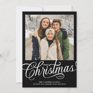 Cartes Pour Fêtes Annuelles Joyeux Noël Photo de famille en script noir