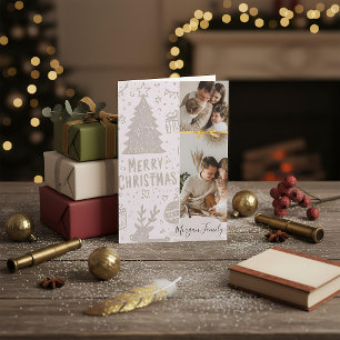 Cartes Pour Fêtes Annuelles Joyeux Noël  photo de famille rose élégante script
