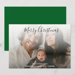 Cartes Pour Fêtes Annuelles Joyeux Noël Photo de Famille Simple Vert
