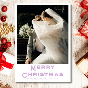 Cartes Pour Fêtes Annuelles Joyeux Noël Photo de Nouveaux Mariés Douce Lilas