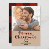 Cartes Pour Fêtes Annuelles Joyeux Noël Photo de vacances à carreaux rouges de (Devant / Derrière)