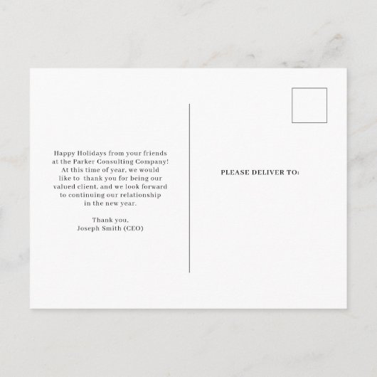 Cartes Pour Fêtes Annuelles Joyeux Noël | Photo d'entreprise et votre logo (Dos)