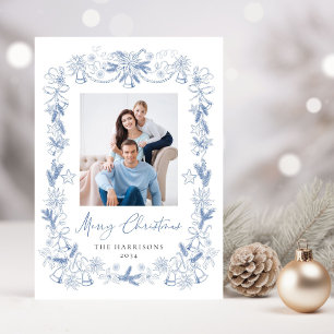 Cartes Pour Fêtes Annuelles Joyeux Noël Photo Dusty Blue Chinoiserie Cadre