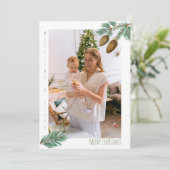 Cartes Pour Fêtes Annuelles Joyeux Noël photo famille branches de pin vert (Debout devant)