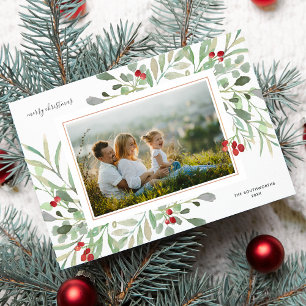 Cartes Pour Fêtes Annuelles Joyeux Noël Photo Feuillage d'hiver Baies rouges