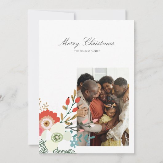 Cartes Pour Fêtes Annuelles Joyeux Noël Photo Florale (Devant)