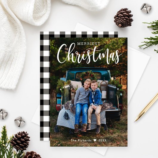 Cartes Pour Fêtes Annuelles Joyeux Noël Photo Gingham Fond