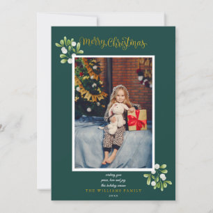 Cartes Pour Fêtes Annuelles Joyeux Noël Photo Guirlande Gui Script Doré
