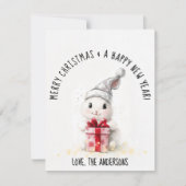 Cartes Pour Fêtes Annuelles Joyeux Noël Photo Hiver Lapin Noël (Devant)