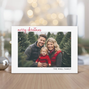 Cartes Pour Fêtes Annuelles Joyeux Noël Photo Horizontale Écriture Moderne Rou