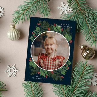 Cartes Pour Fêtes Annuelles Joyeux Noël Photo Marine Vert Pin & Épinette